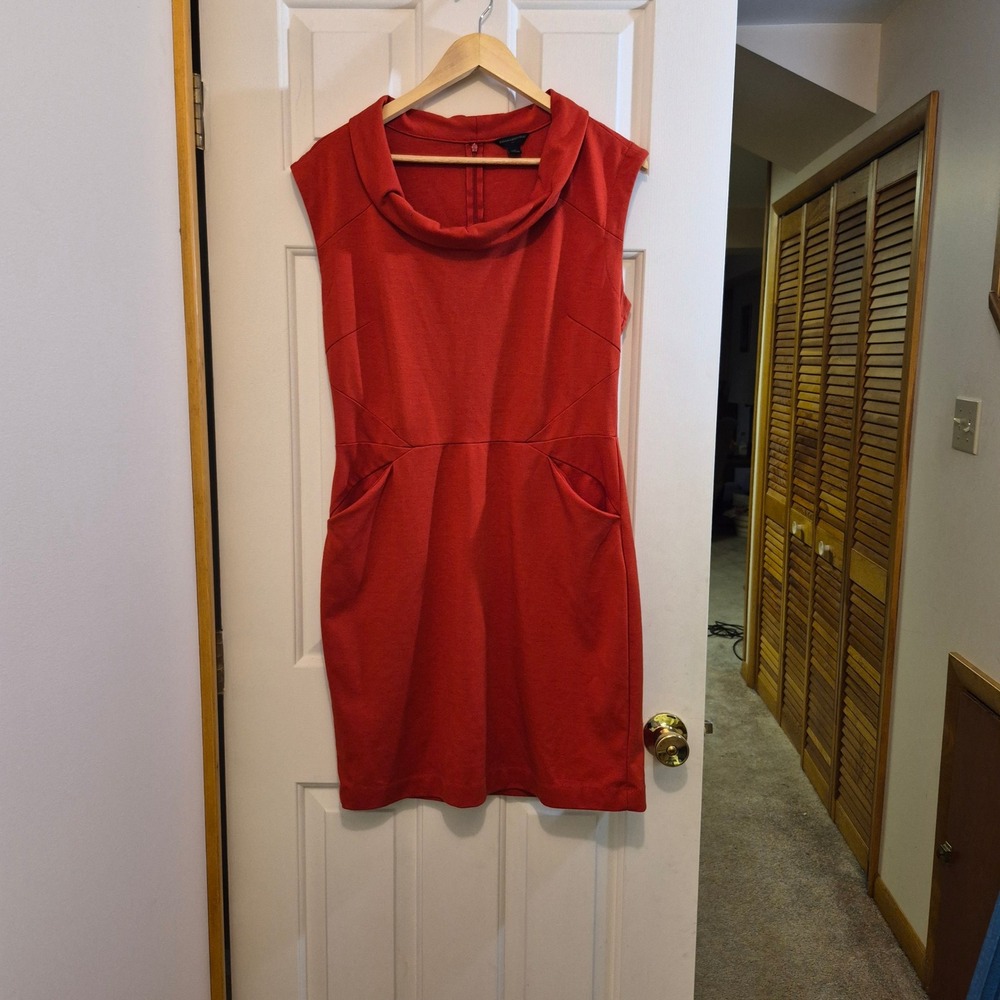 Banana Republic Womens Size 12 Red Orange Cowl Neck Sleeveless Dress Pockets